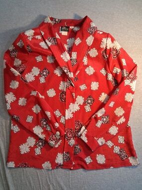 Vintage Pyke Limited Red Printed Button-Up Blouse With Shoulder Pads Size 12